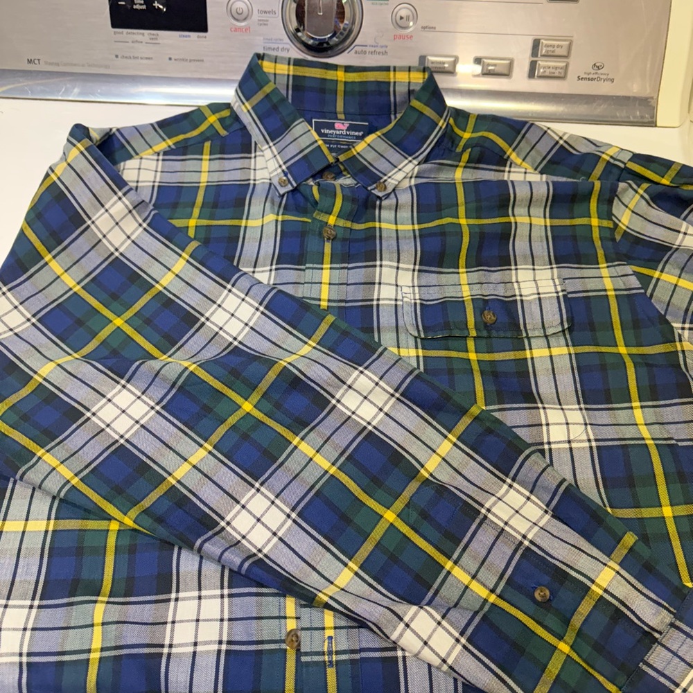 Vineyard Vines Casual Button Down Shirt Blue Green Slim Fit XXL